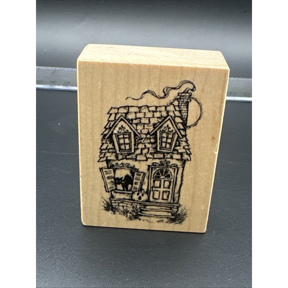 Halloween Rubber Stamp House Black Cat Jack-o-Lantern PSX F2783 Vintage 1999 New